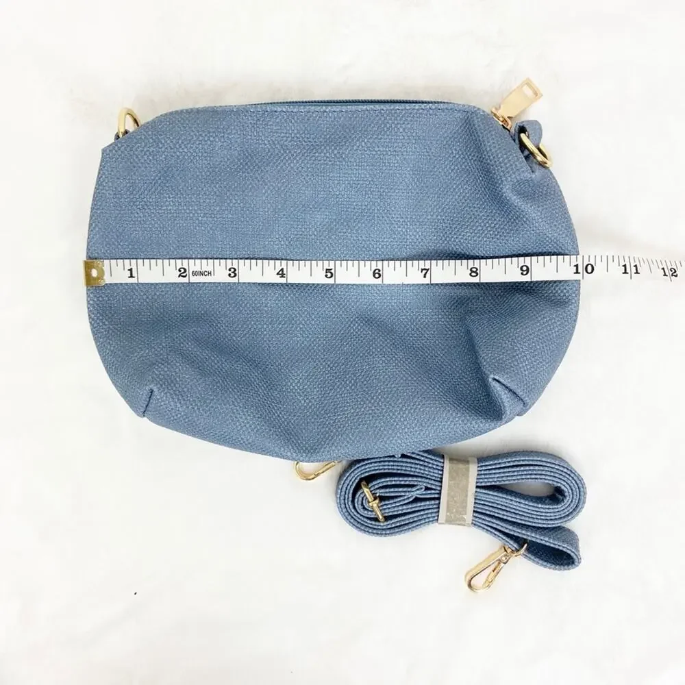 Blue Shoulder Bag Set Medium Large 11x14 w/ Detailed Strap + Matching Pouch NWT